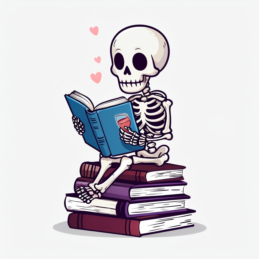 Whimsical Skeleton Reading a Book with Hearts Mug