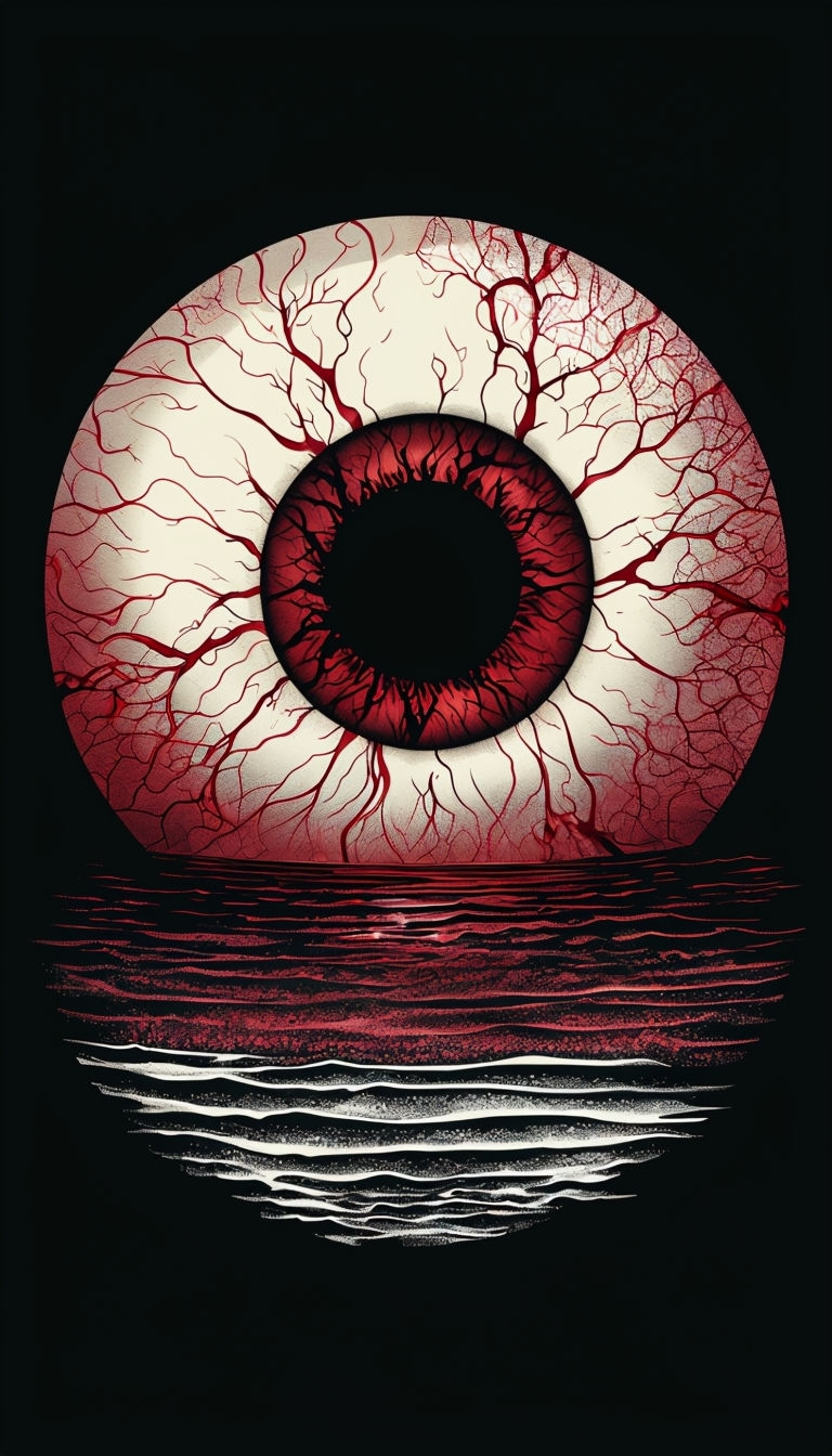 Eerie Macabre Circular Eye Illustration with Water Effects Mobile Wallpaper