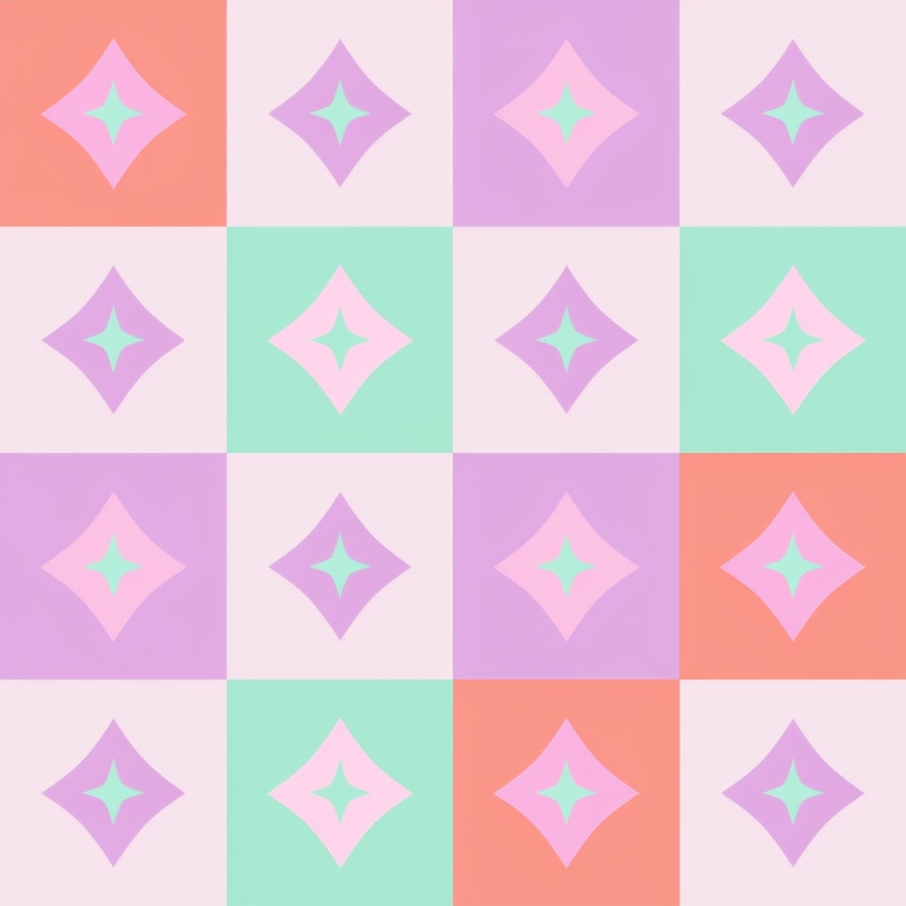 Pastel Geometric Squares with Diamond Patterns Seamless Design