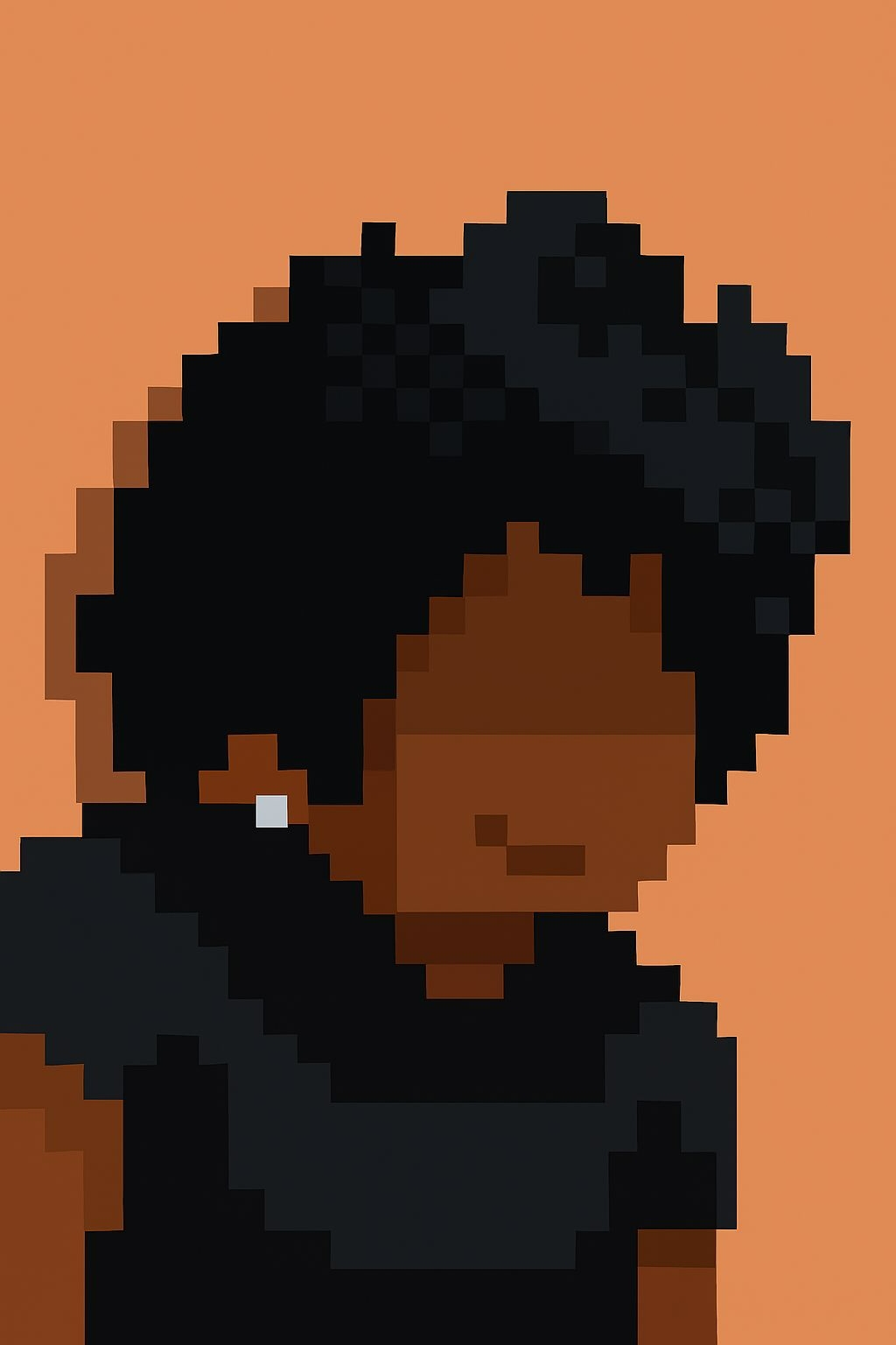 Pixelated Close-Up Art of Person with Curly Hair T-Shirt