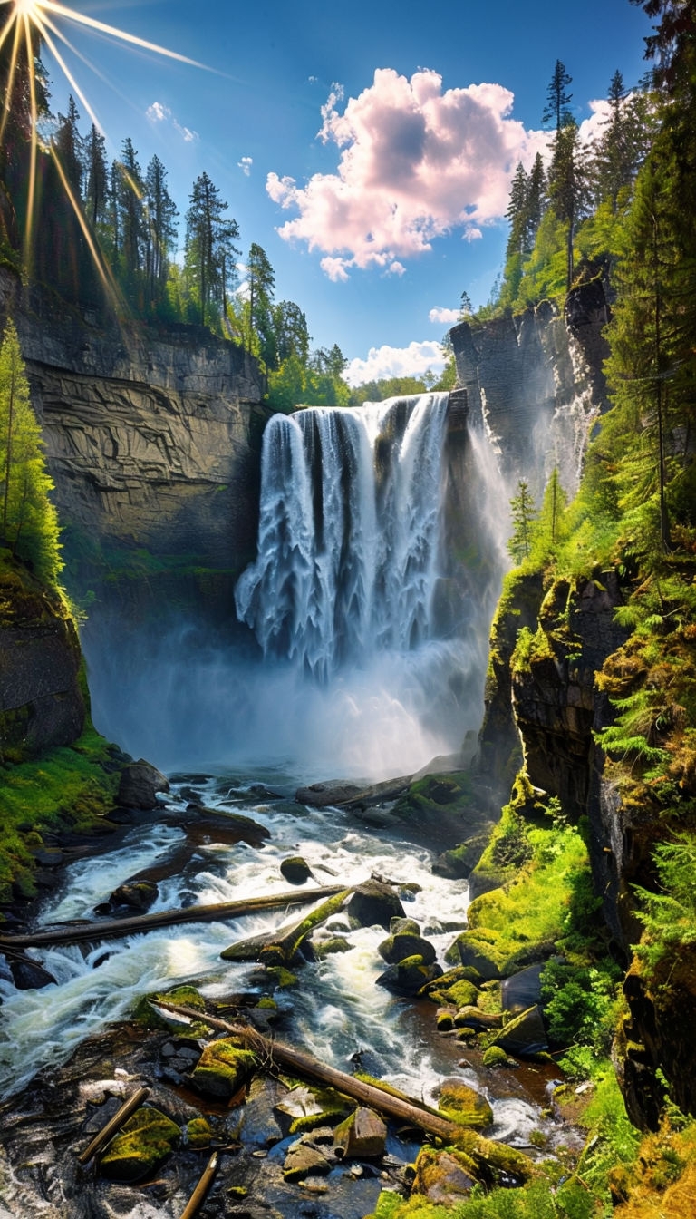 Majestic Waterfall Landscape Captured in Vivid Colors Poster