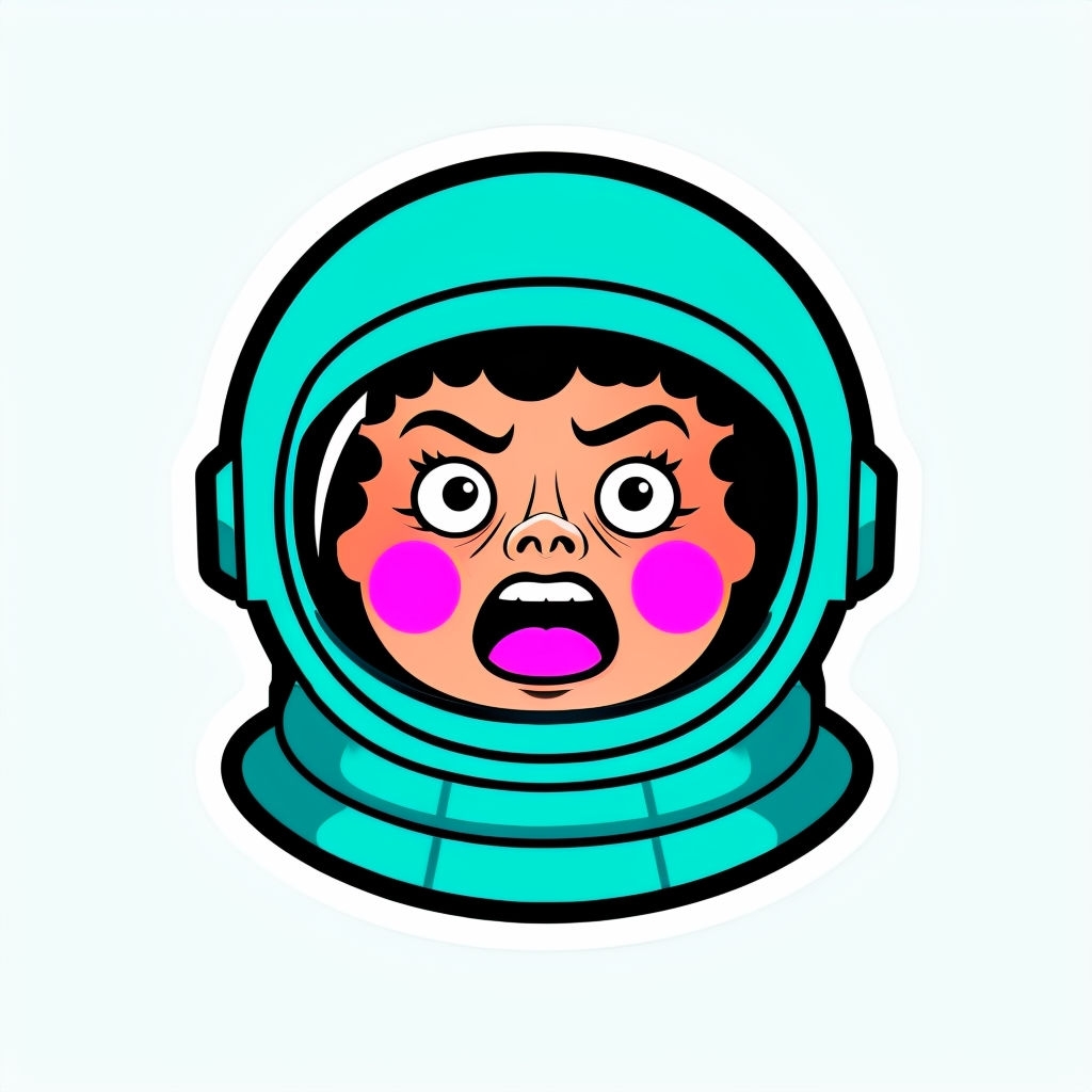 Bright Turquoise Astronaut Helmet Cartoon Sticker Design