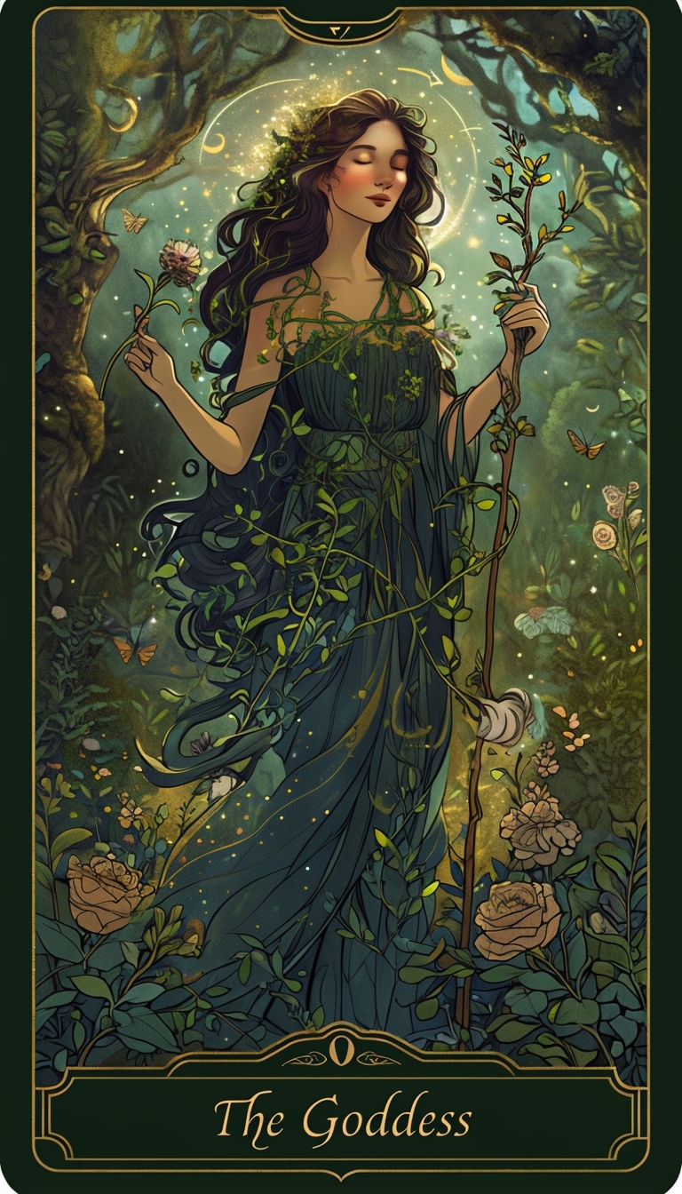 Botanical Goddess Tarot Card Illustration for Inner Peace Art