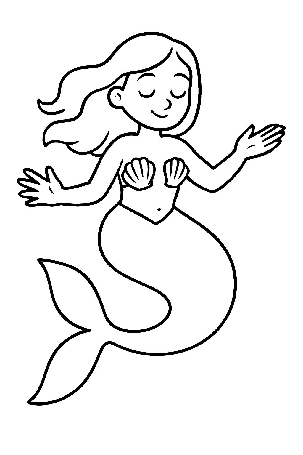 Whimsical Mermaid Line Drawing for Coloring Book Pages