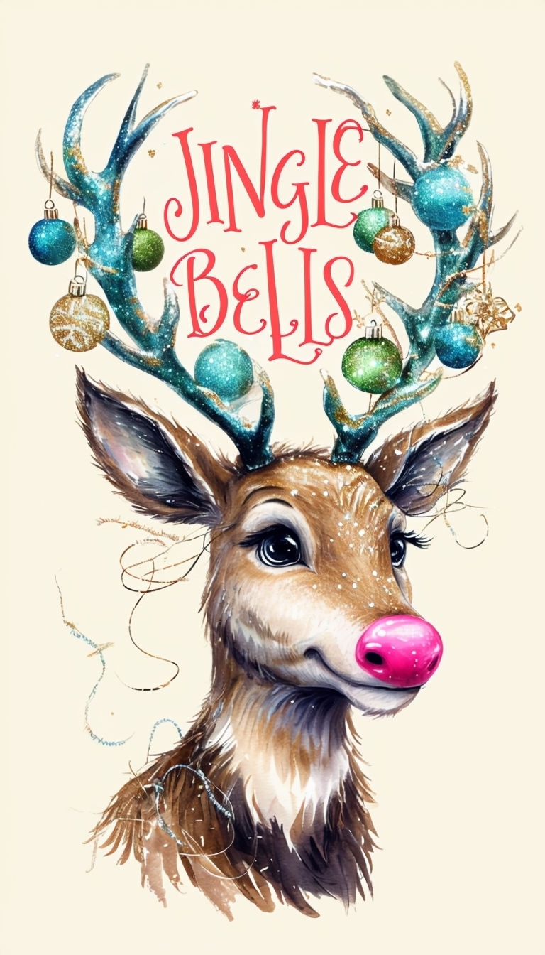 Playful Cartoon Reindeer Jingle Bells T-Shirt Design