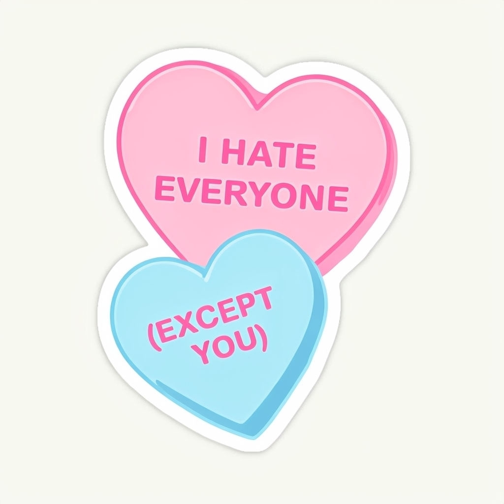 Whimsical Heart-Shaped Candy Illustration Sticker with Playful Message