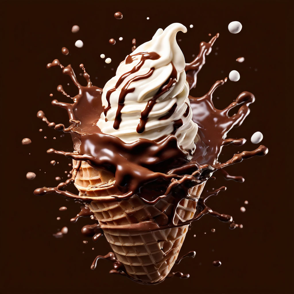 A wave of chocolatecolored cocoa and ice cream are circling by asia