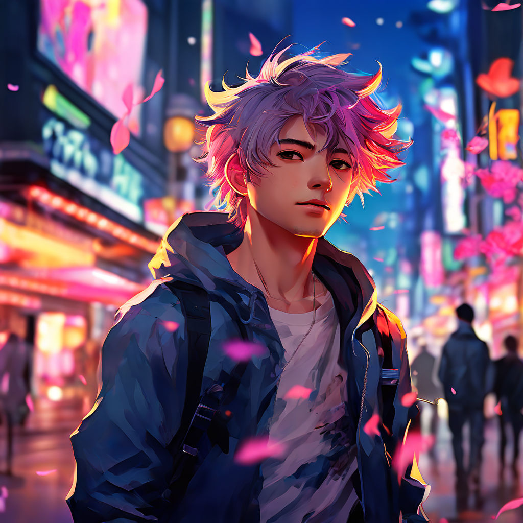 Purple background Cute anime boy