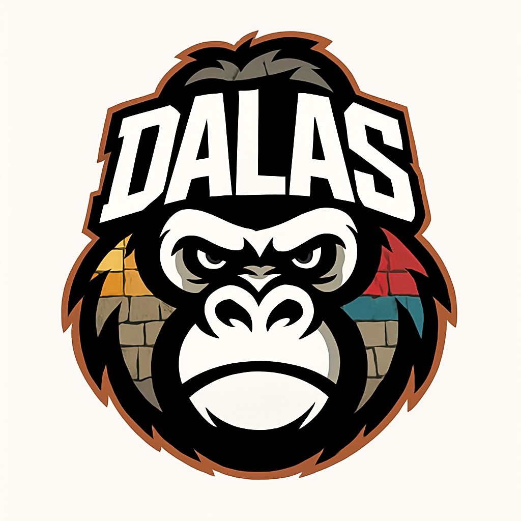 Fierce Gorilla Face Illustration with DALAS Logo T-Shirt