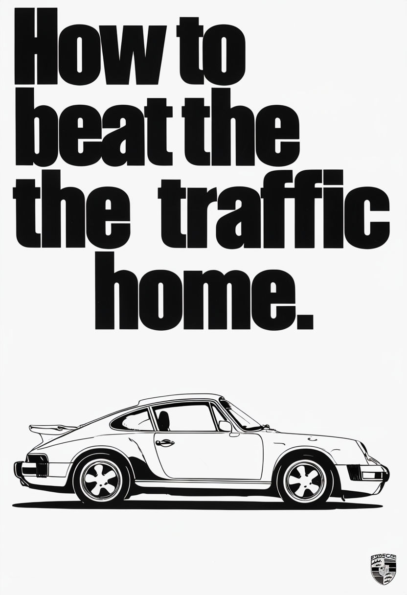 How to Beat the Traffic Home with Porsche 911 Retro Advertisement Poster