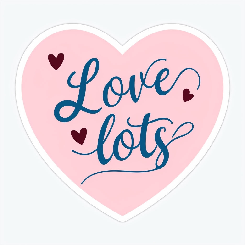 Light Pink Heart with 'Love Lots' Cursive Sticker