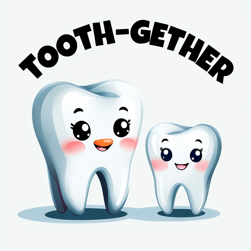 Cheerful Cartoon Teeth Illustration with Tooth-Gether Text Mug