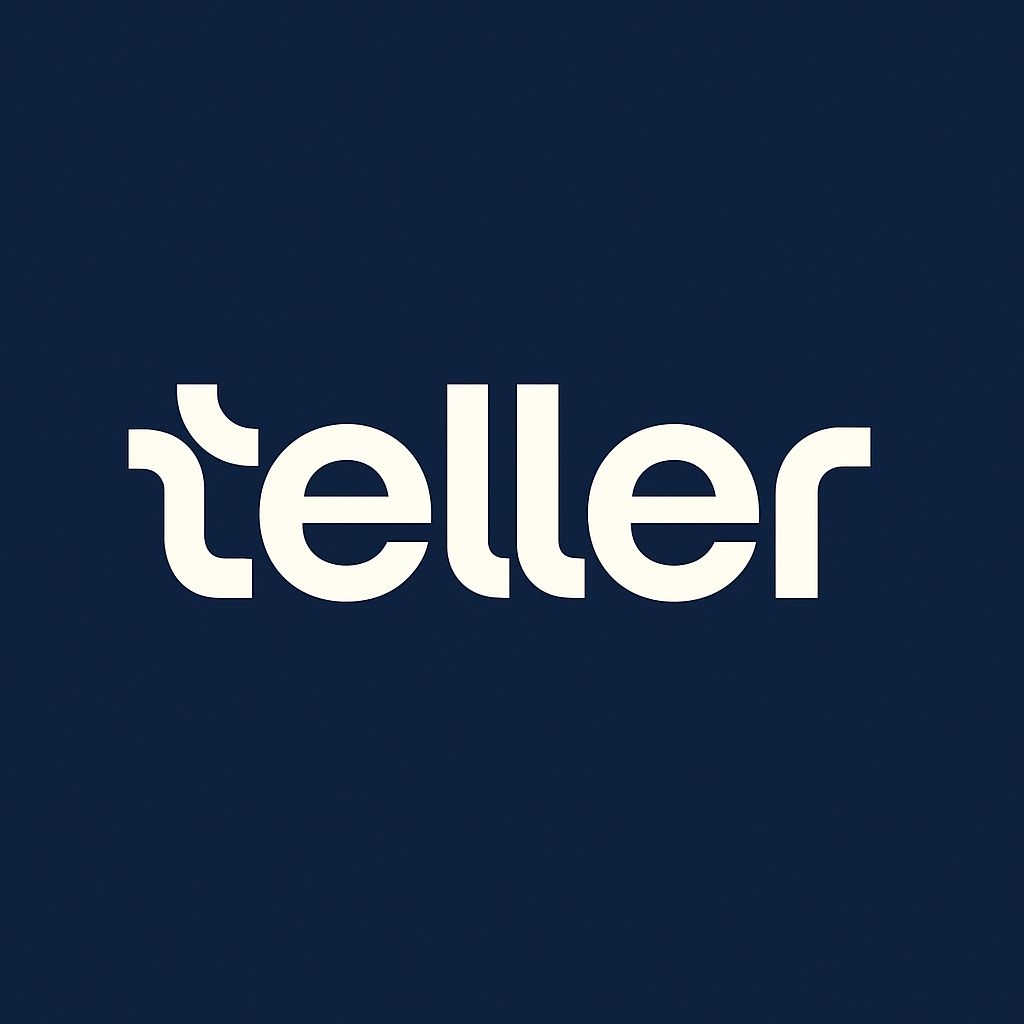 Modern Minimalist Teller Logo Design on Navy Blue Background