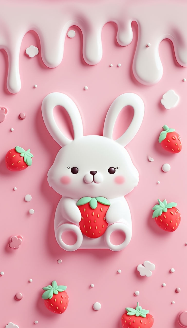 Cute Bunny Holding Strawberry on Pink Background Phone Case Cover