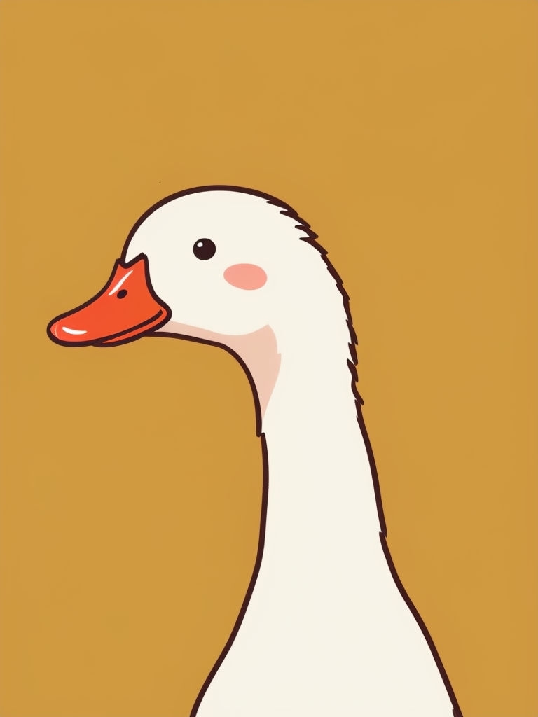 Minimalist Cartoon White Duck Illustration with Orange Beak Art