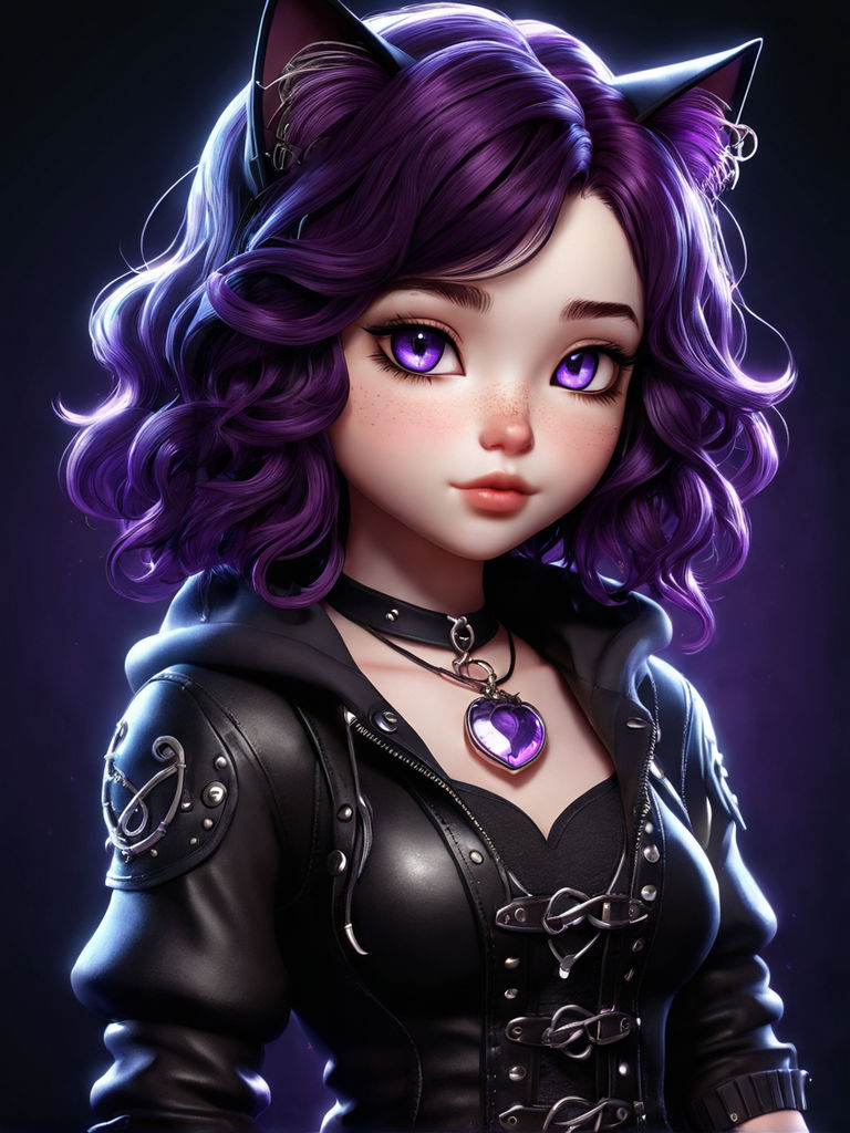 cute purple hair kawaii goth girl in black