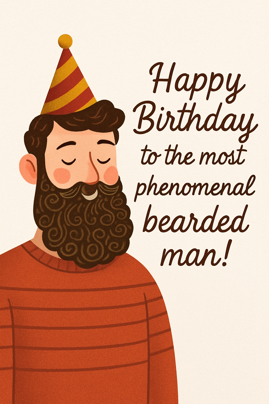 Whimsical Birthday Illustration of a Bearded Man Celebration Card
