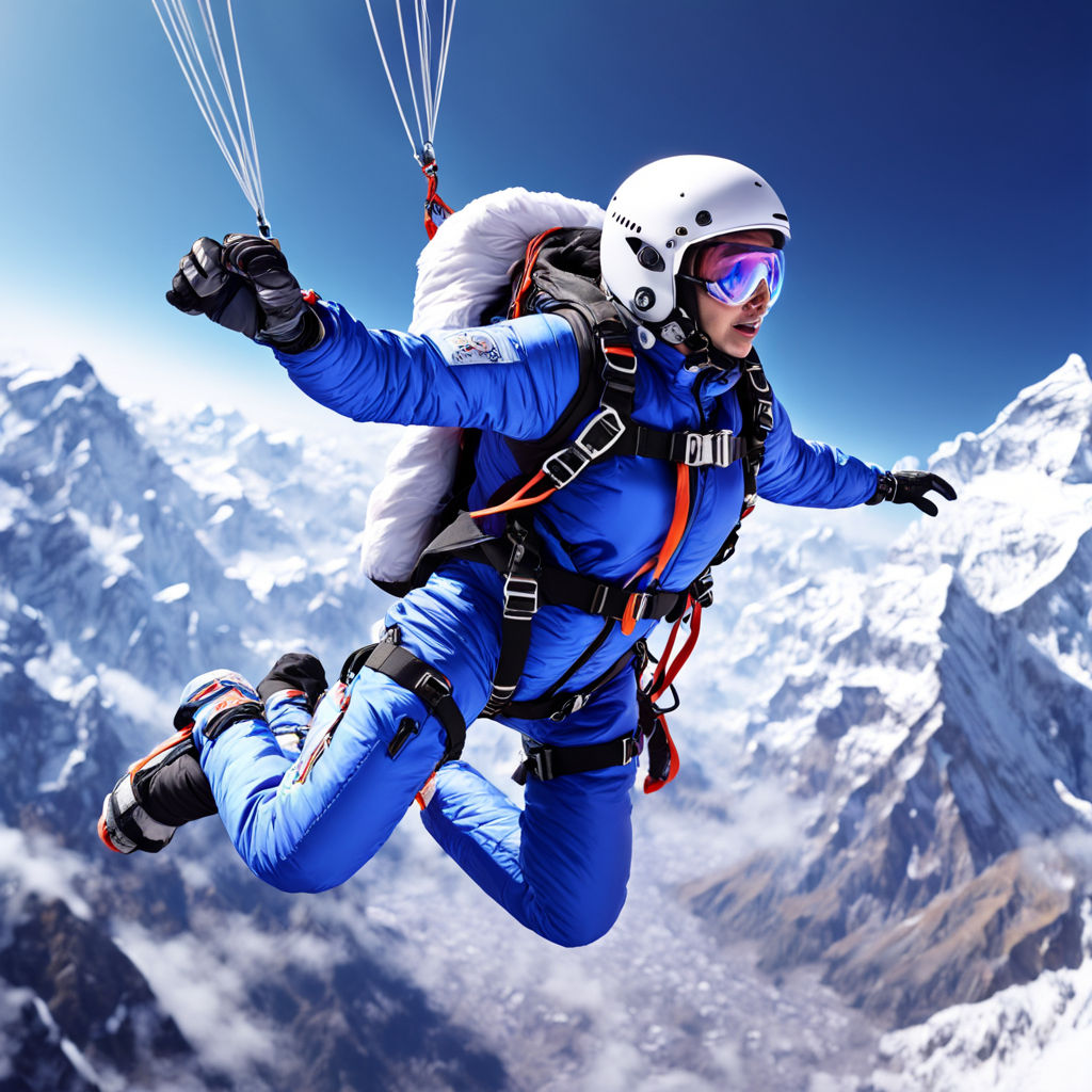 Blue-skinned girl skydiving near Mount Everest by Yisyuan Su - Playground