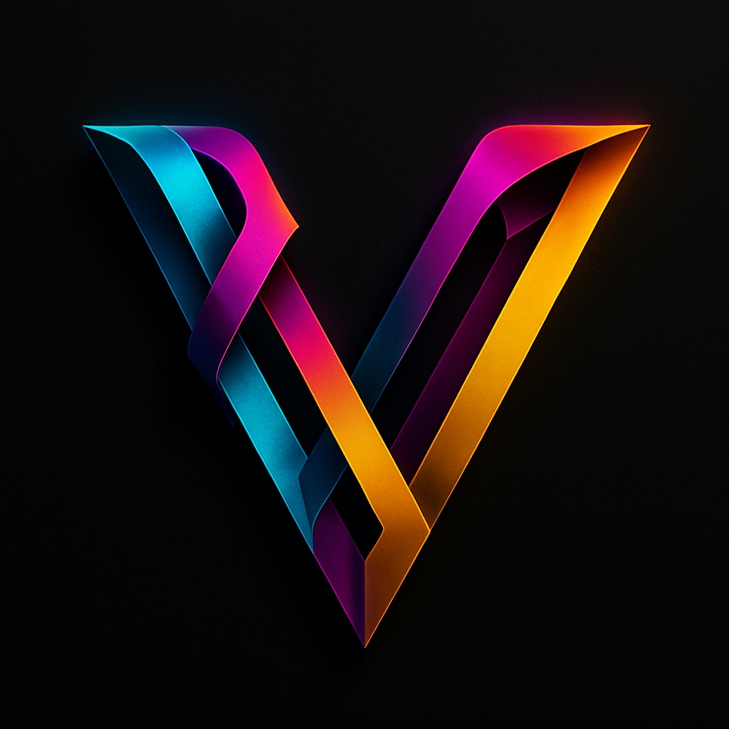 Vibrant Abstract Letter V Artwork with Colorful Ribbons Monogram