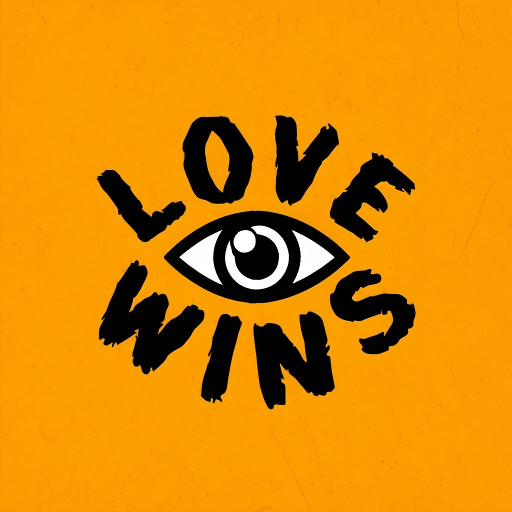 Minimalist LOVE WINS Eye Symbol Graphic Logo