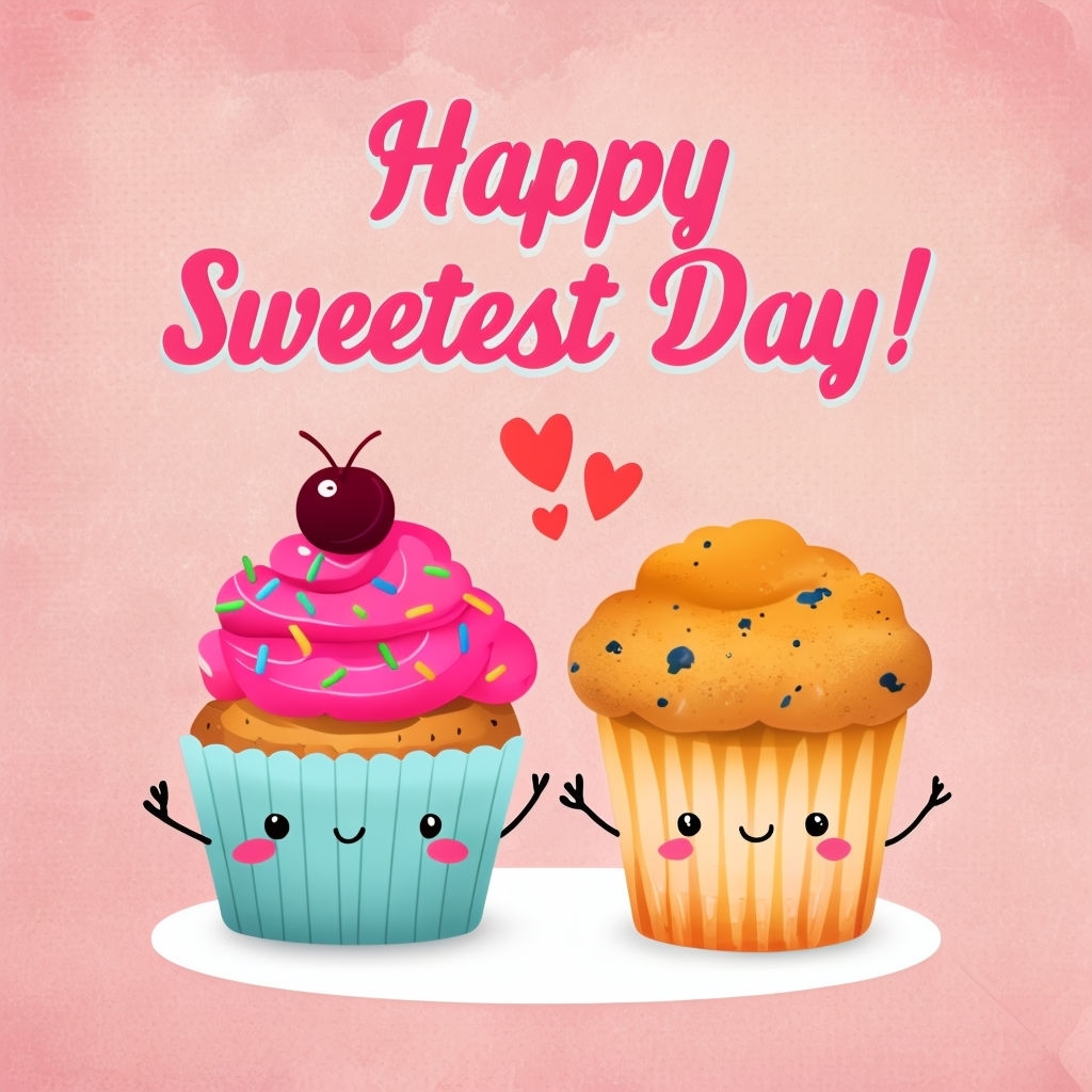 Whimsical Happy Sweetest Day Cupcake and Muffin Illustration