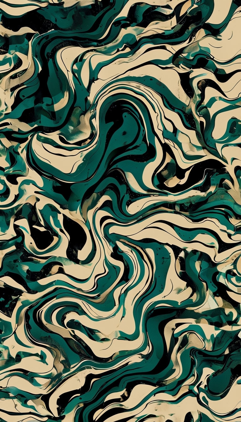 Dynamic Abstract Swirling Lines Pattern in Dark Teal Mobile Wallpaper