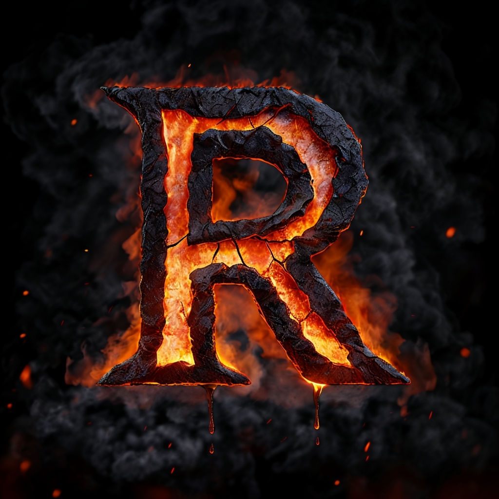 Molten Lava Monogram Letter R with Fiery Glow Design Monogram