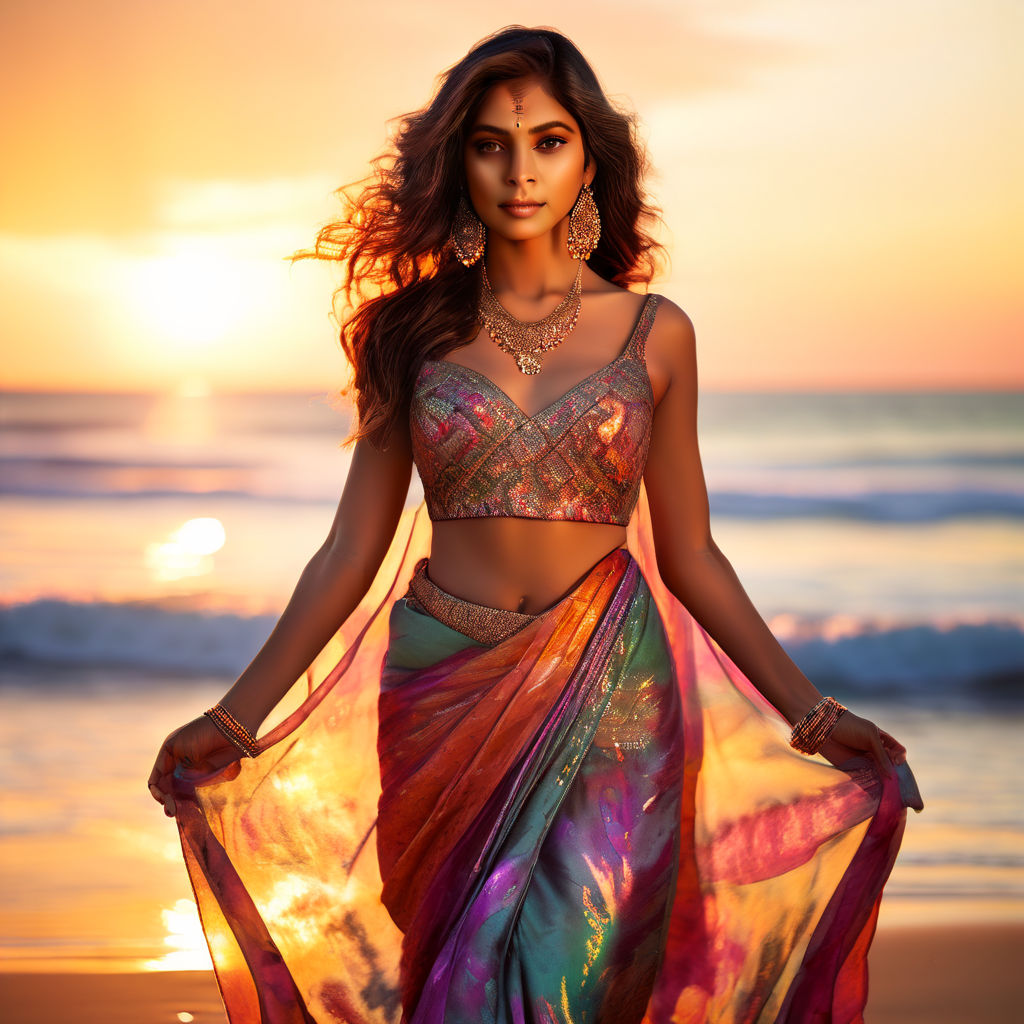 beatiful indian girl in half saree relasitic and sexy in beach