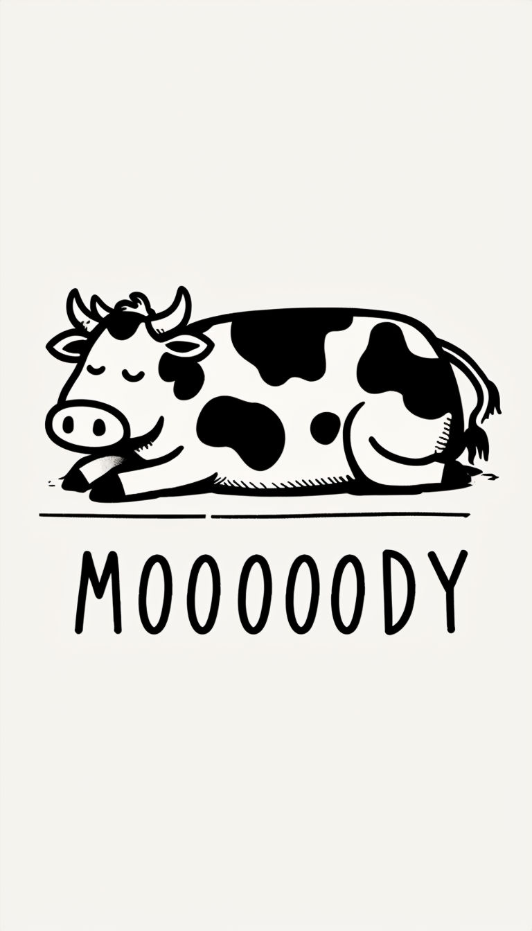 Playful Minimalist Cow Mooooody Cartoon T-Shirt