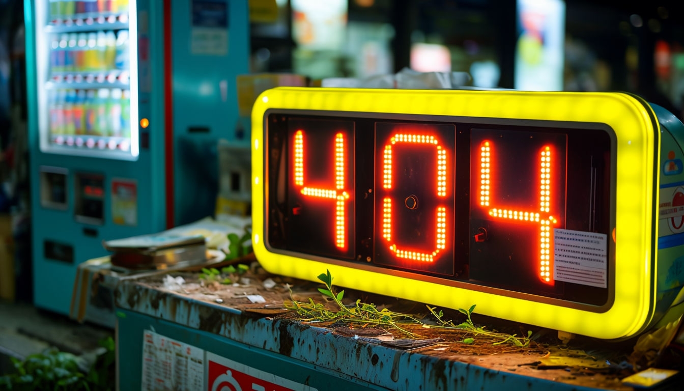 Bright Red 404 LED Display with Teal Vending Machine Poster