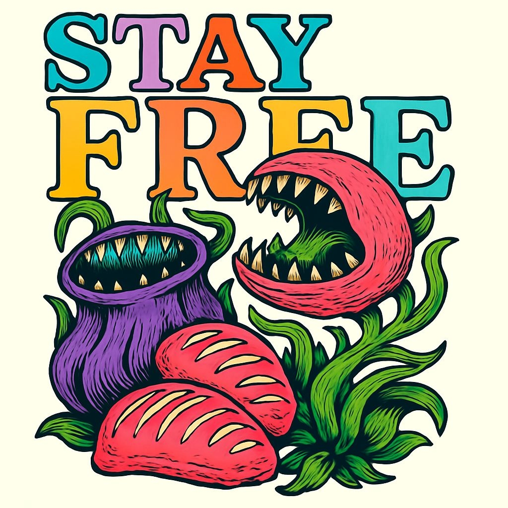 Vibrant Pop Art 'Stay Free' Motivational T-Shirt Design