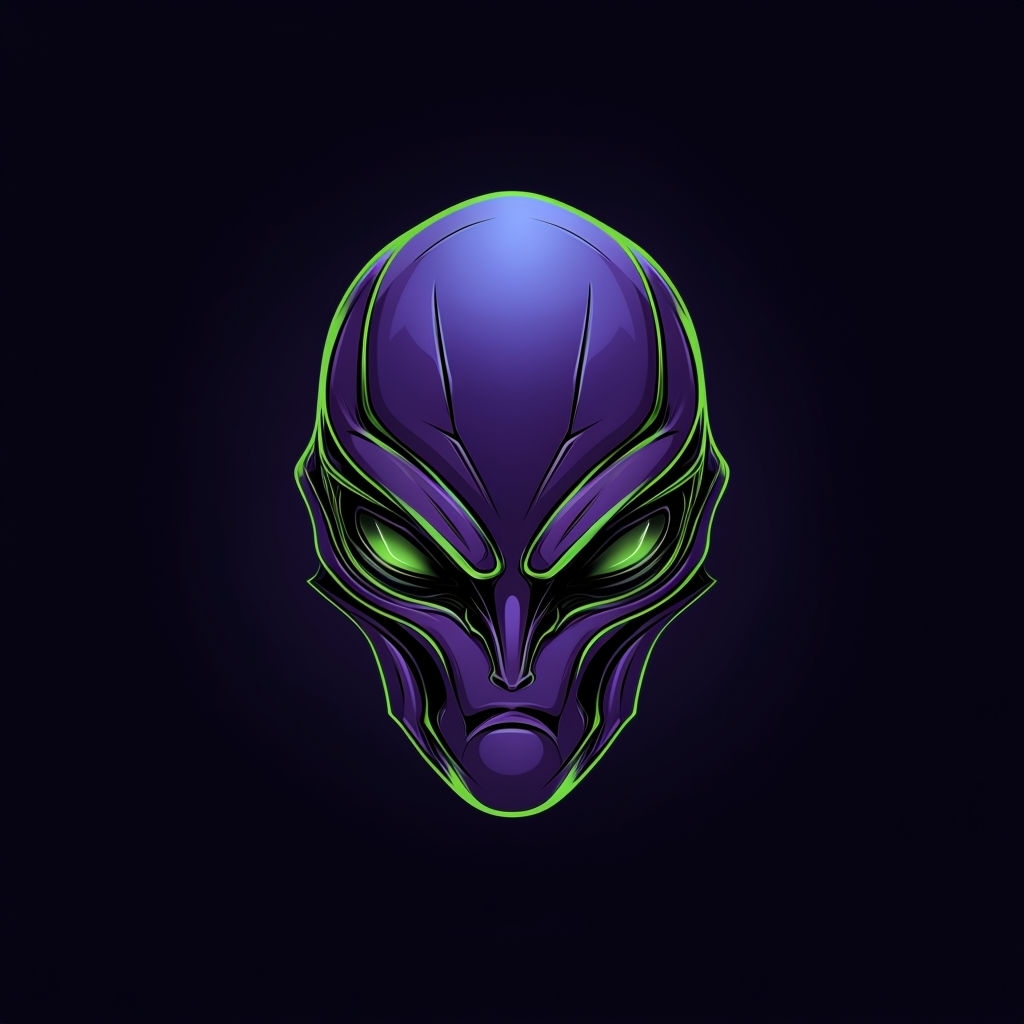 Futuristic Alien Mask Digital Art with Neon Glow Effects Logo