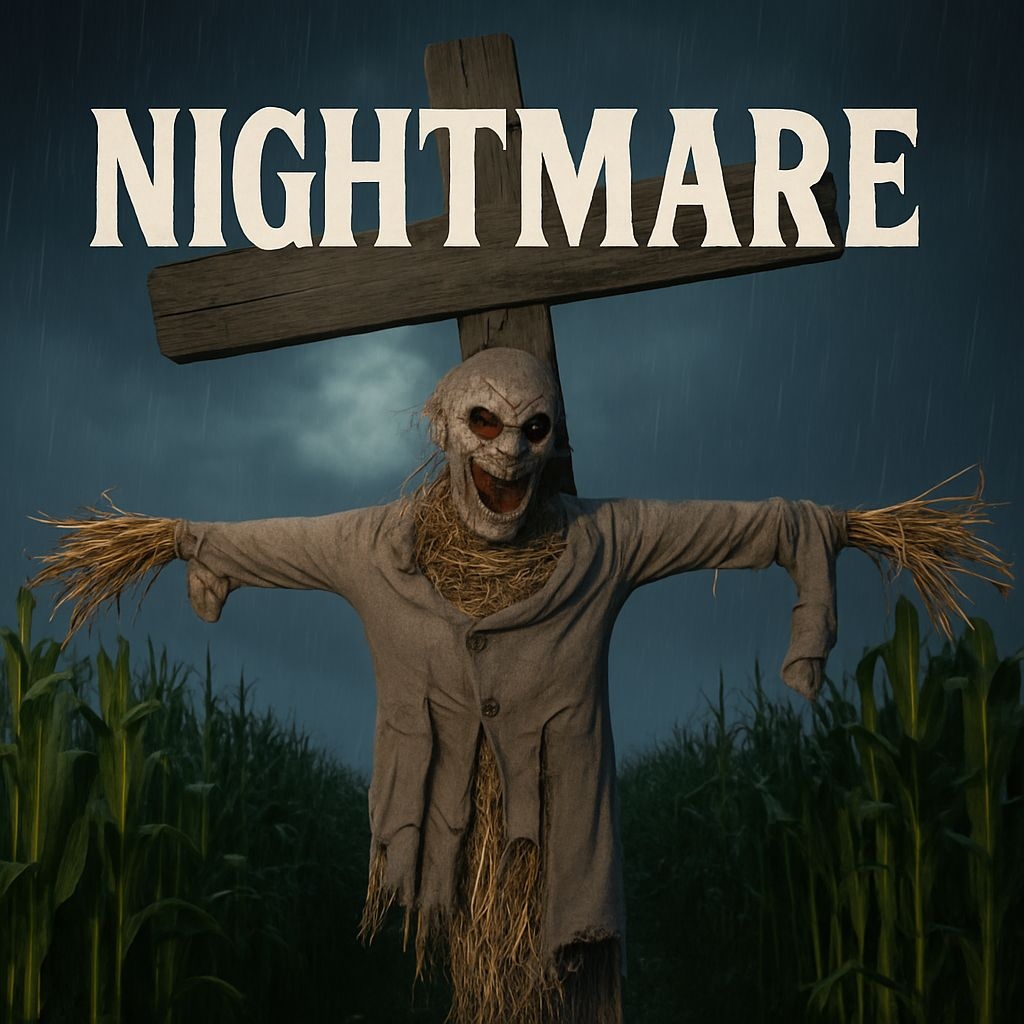 Eerie Sinister Scarecrow in Dark Cornfield Art for Album Cover