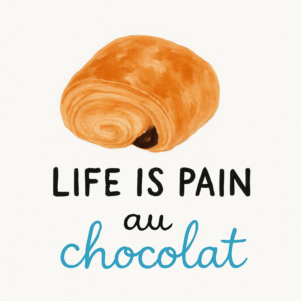 Whimsical Croissant Watercolor Illustration with Playful Text Sticker