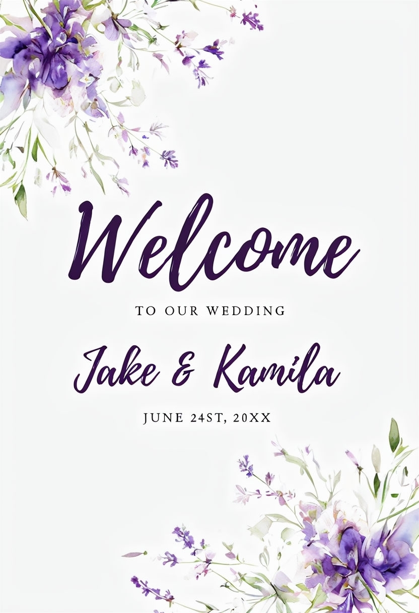 Elegant Floral Wedding Welcome Sign with Personalized Details Signs