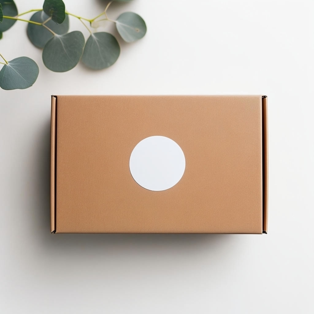 Minimalist Light Brown Cardboard Box with Nature Element Mockup