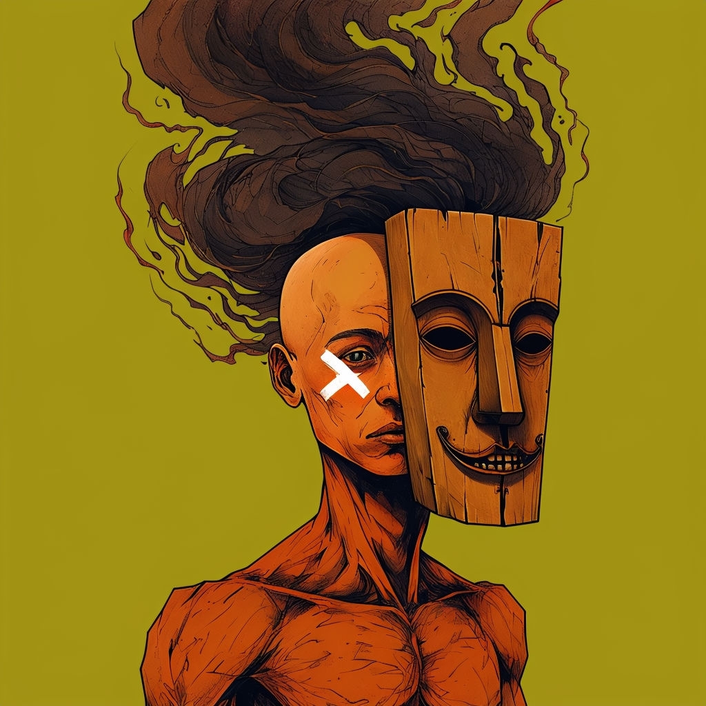 Surrealistic Abstract Portrait with Masked Figure T-Shirt