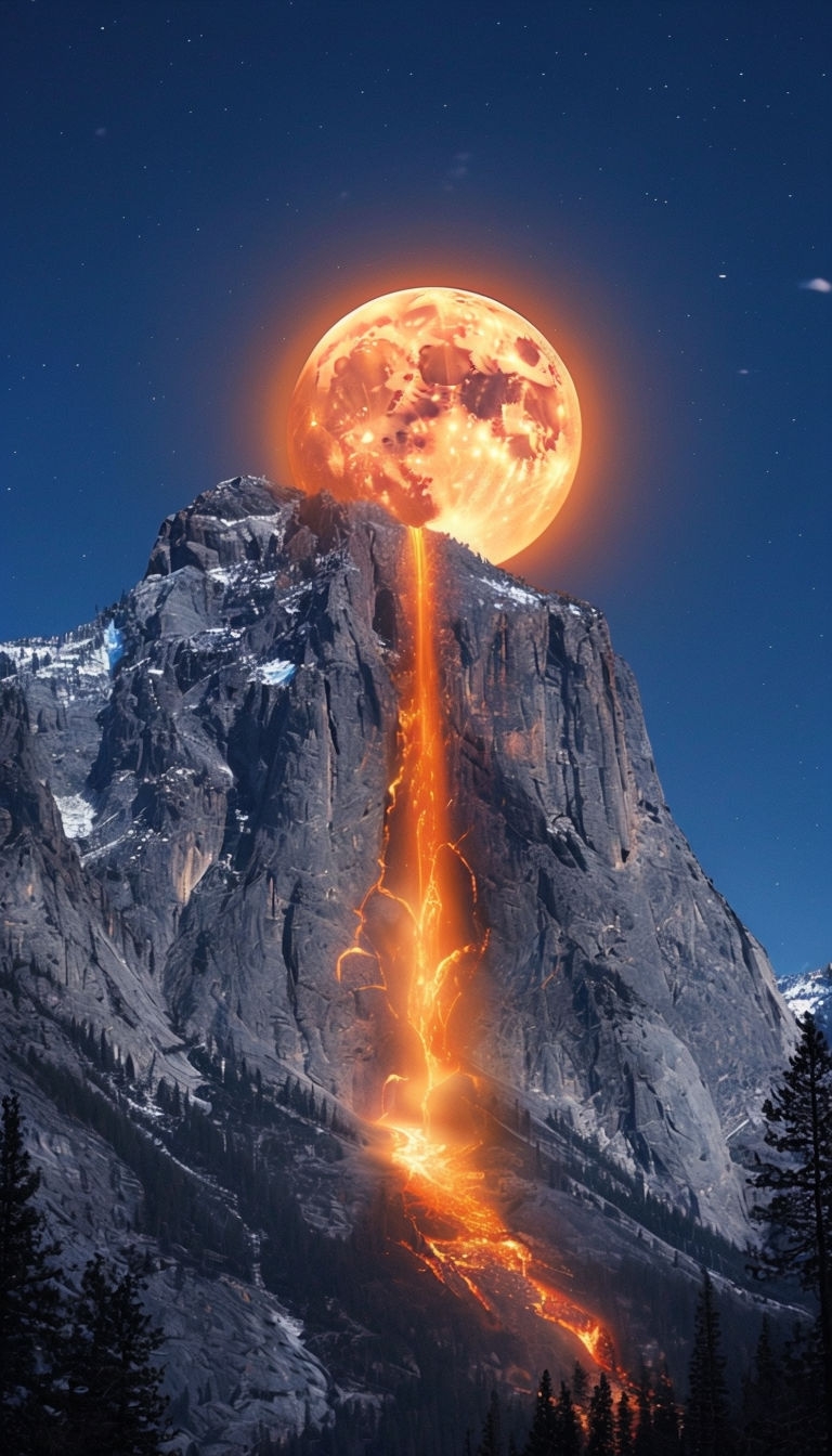 Glowing Orange Moon Over Majestic Mountain Landscape Mobile Wallpaper