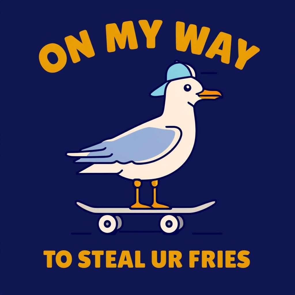 Playful Seagull on Skateboard with Funny Caption T-Shirt
