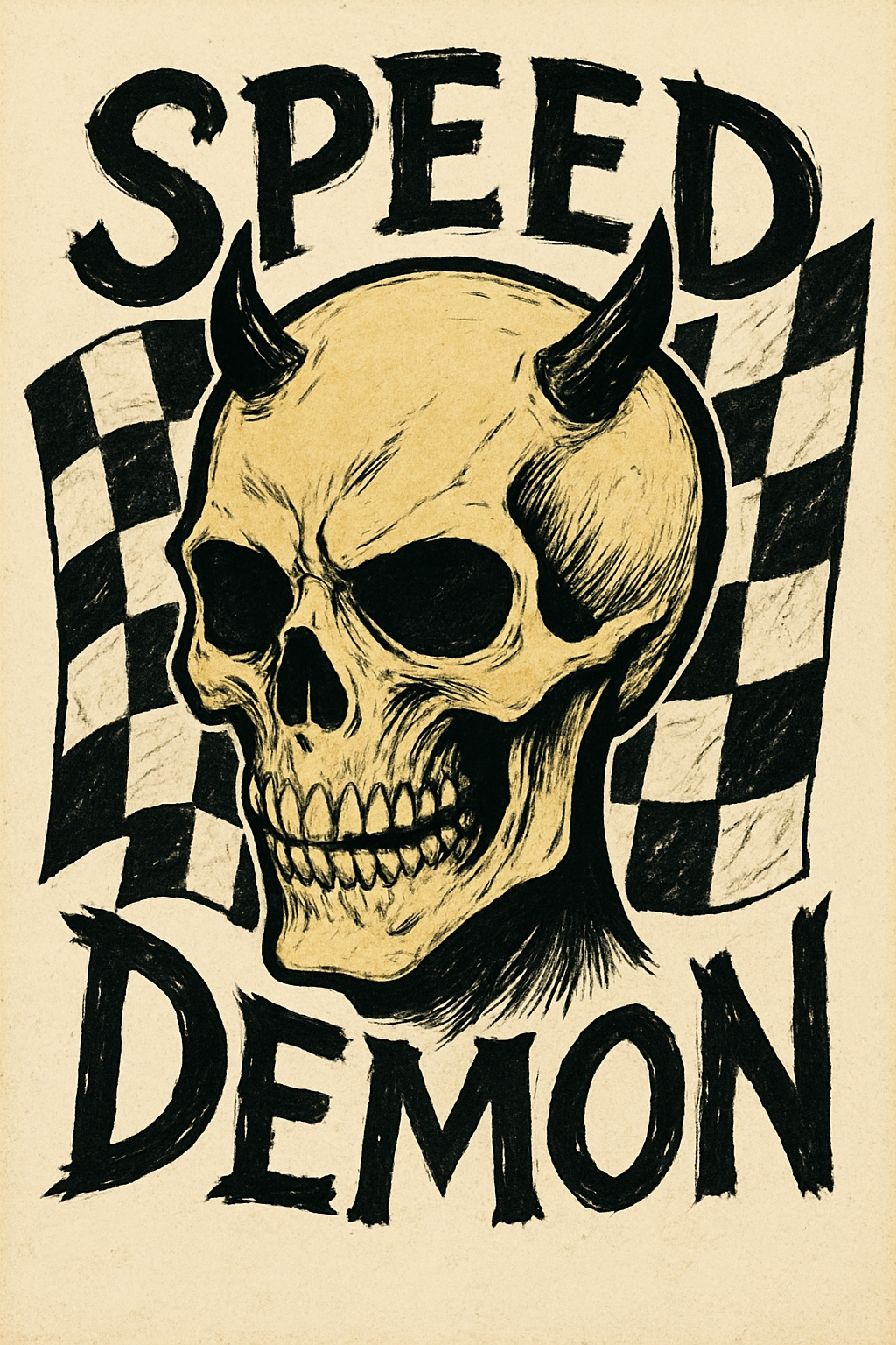 Vintage Skull Demon with Speed Typography T-Shirt