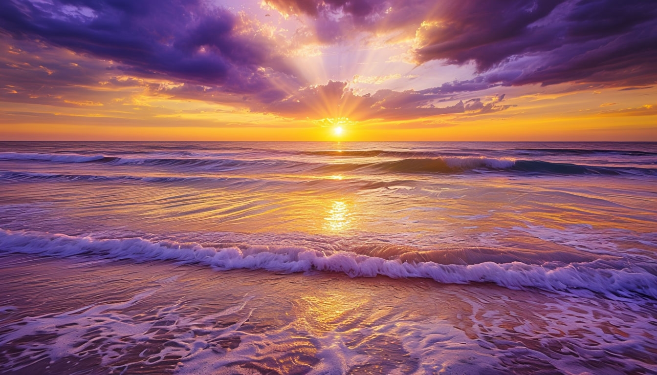 Vibrant Beach Sunset with Dynamic Waves Virtual Background