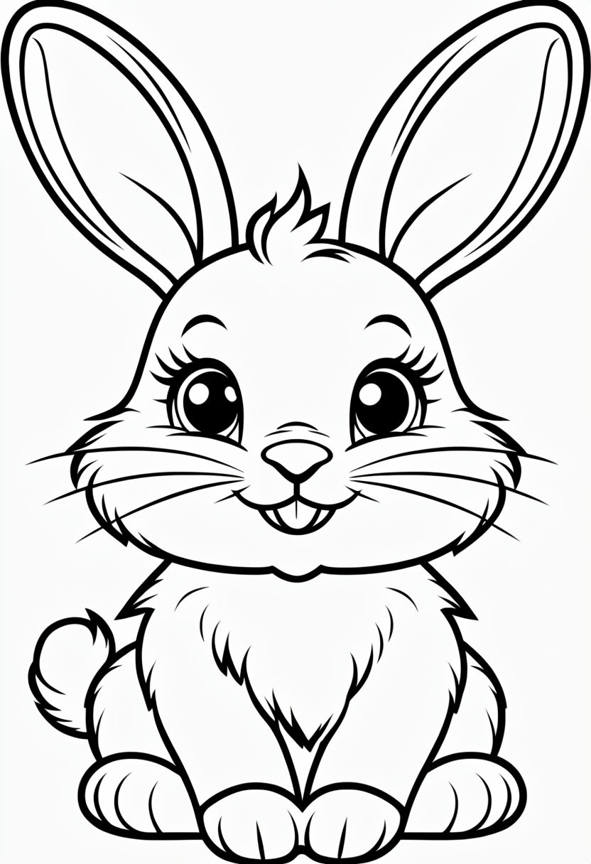 Cheerful Bunny Cartoon Line Drawing for Creative Coloring Book Pages