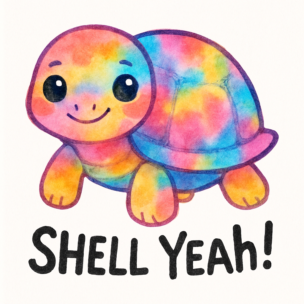 Vibrant Tie-Dye Cartoon Turtle with Cheerful Expression Sticker