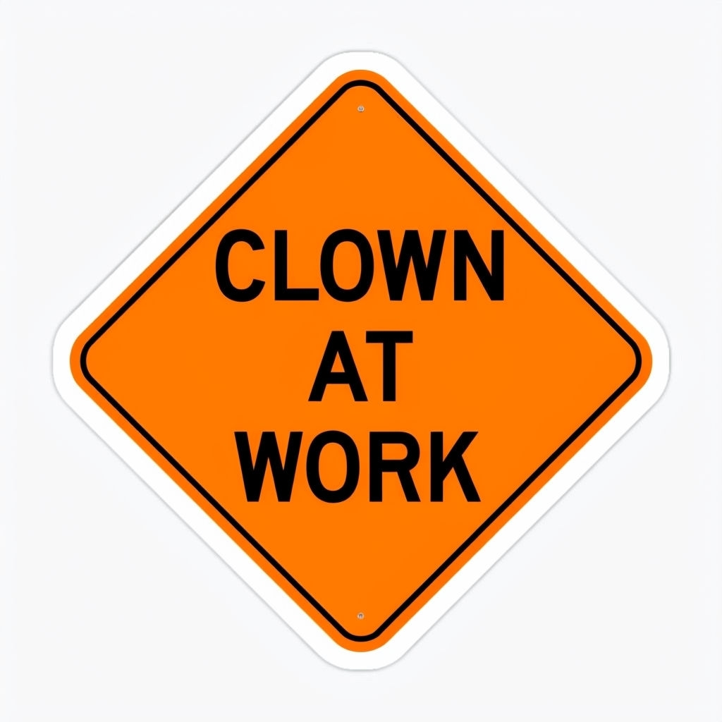 Cautionary Clown at Work Diamond Traffic Sign Sticker