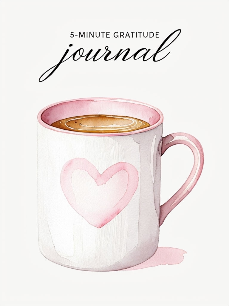 Charming Watercolor Mug with 5-Minute Gratitude Journal Cover EBook Cover