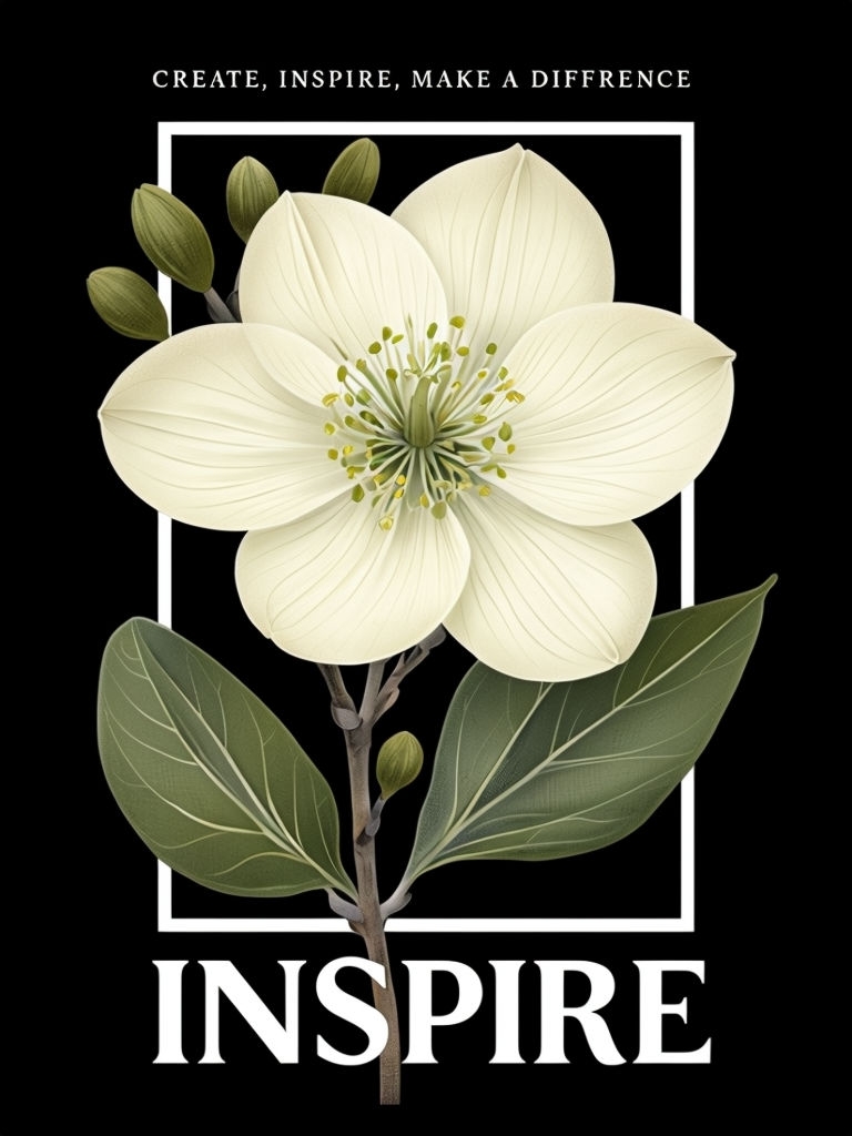 Elegant Ivory Flower with Inspirational Text Botanical Poster