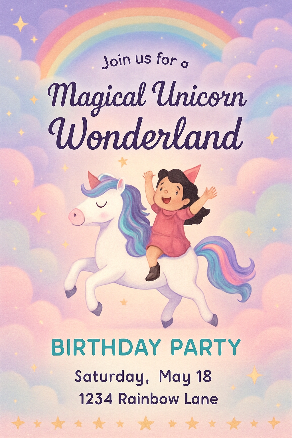 Whimsical Unicorn Birthday Party Invitation Design Poster