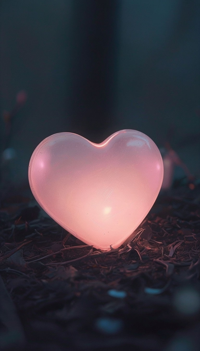 Glowing Pink Heart with Warm Light on Dark Background Mobile Wallpaper