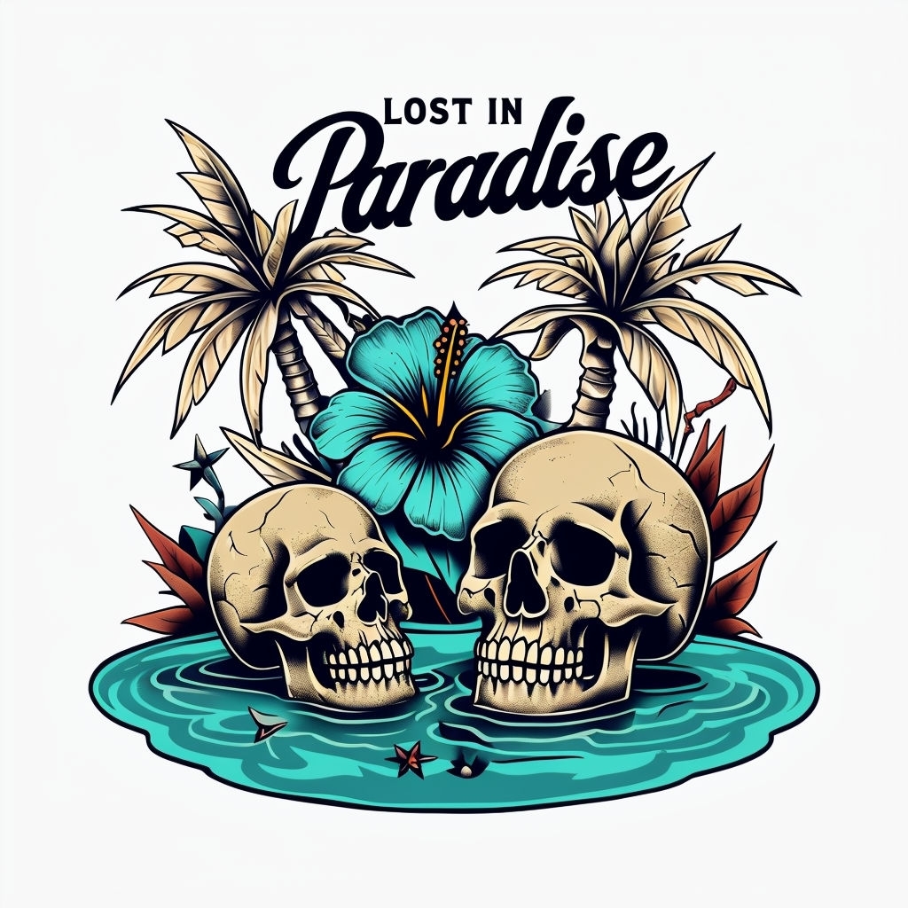 Vintage Tattoo Skull Art with Tropical Elements Mug