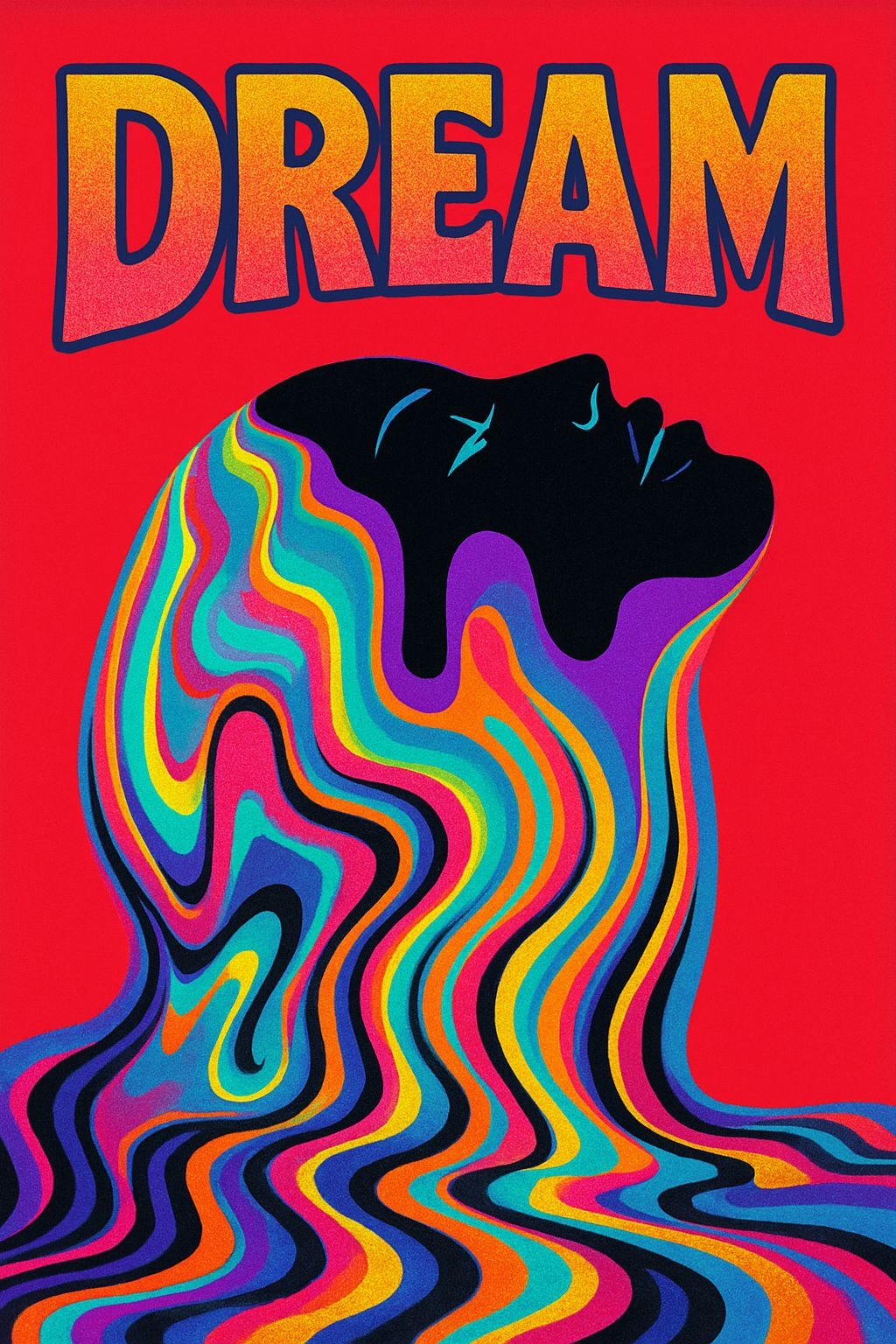 Vibrant Psychedelic Dream Illustration with Colorful Stripes Poster